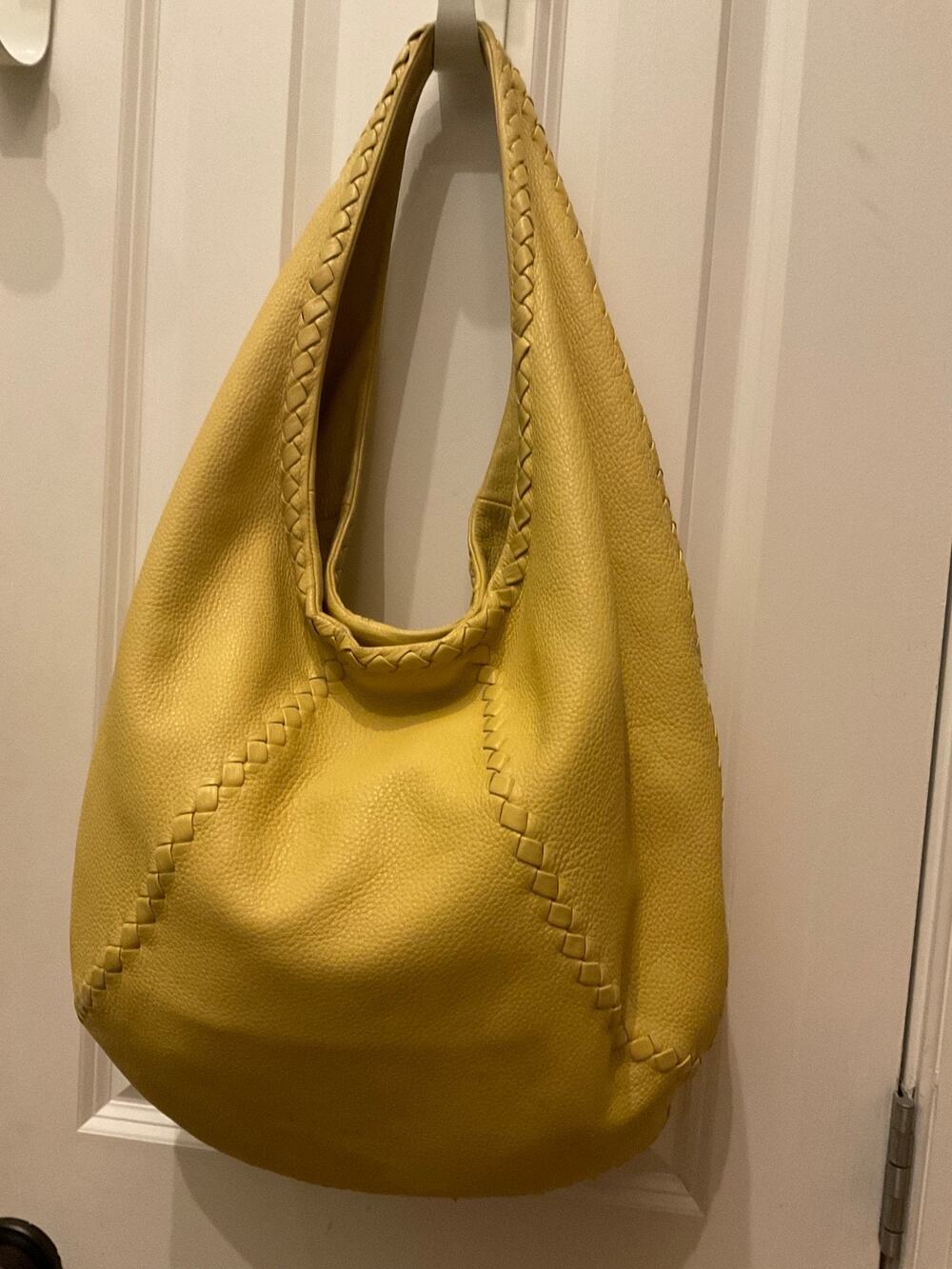 Vintage Bottega Veneta Yellow Cervo Deerskin Leather Pleated Intrecciato Hobo